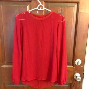 Zara Woman Red Sheer Sleeved Blouse
